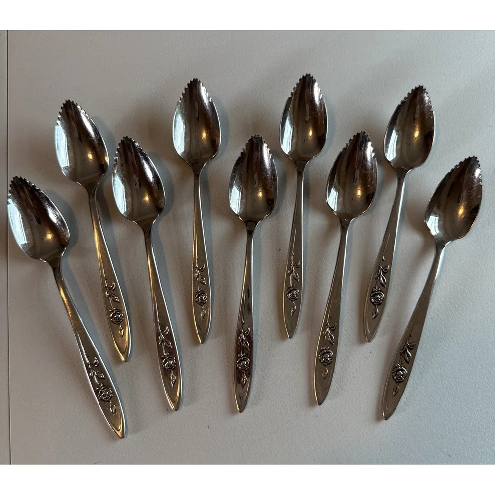 Vintage Oneida Community Stainless MY ROSE Set of 9 Grapefruit Spoons 6